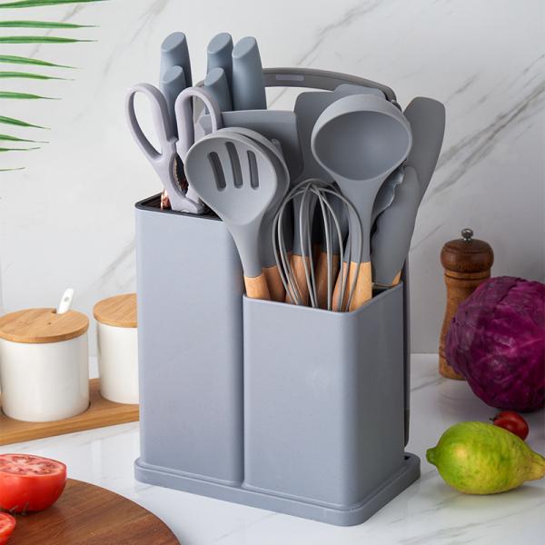 19 Pcs Wooden Handle Silicone Kitchenware Set for Cooking Tools and Stocked Restaurant