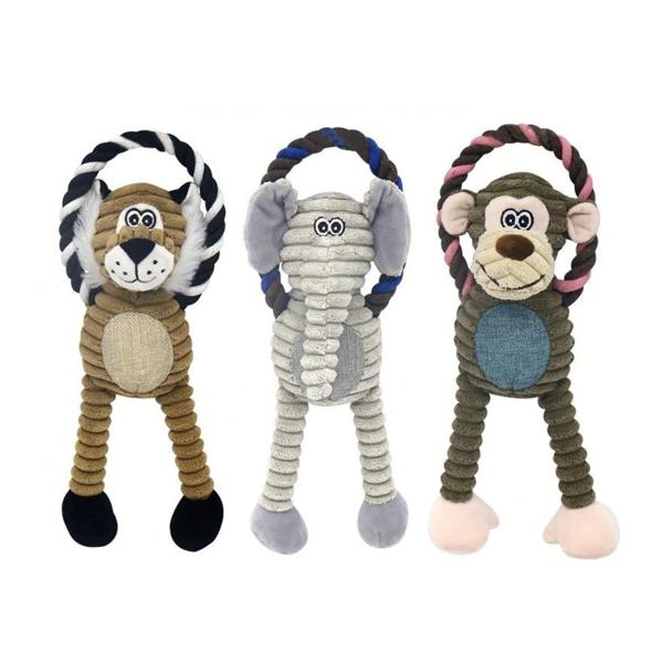 Squeaky Plush Rope Dog Toy Durable Interactive Teething Anxiety Relief Toy