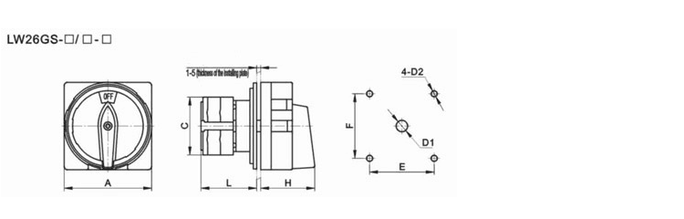 LW26GS Series 32A Rotary Cam Switch Pad-Lock Type 3-Pole 2-Position Isolator Switch with OFF-ON