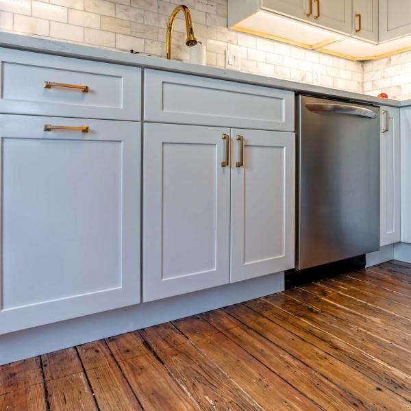 American Popular Modern Apartment Furniture L Shape White Thermofoil Kitchen Cabinet Shaker Complete Sets