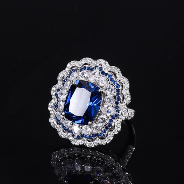 925 Sterling Silver Simulated Gemstone Jewelry Created Emerald Ruby Sapphire Ring For Wedding Engagement