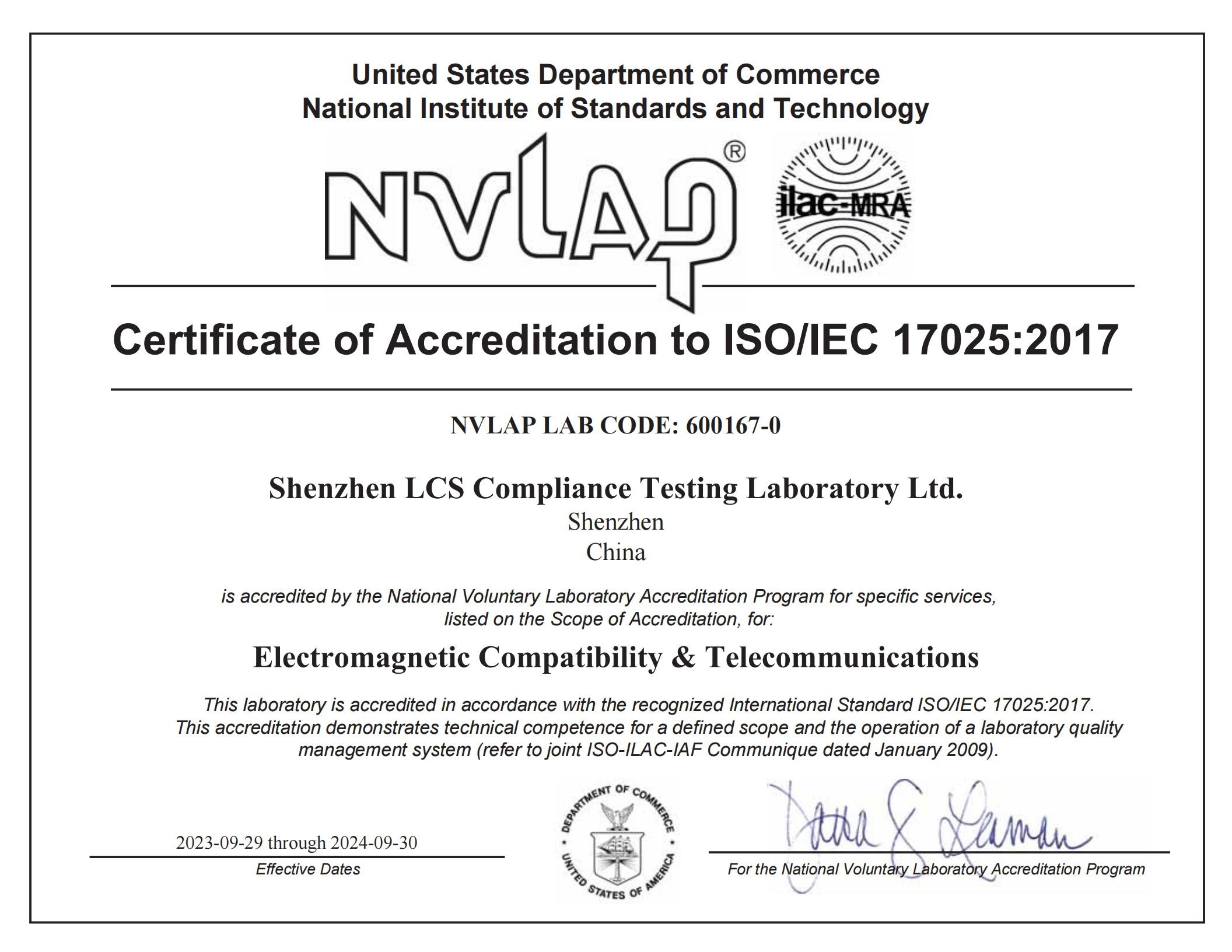 Shenzhen LCS Compliance Testing Laboratory Ltd. Сертификации
