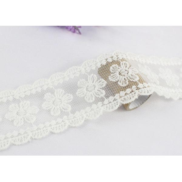 Scalloped Edge Flower Embroidered Lace Ribbon , Embroidered Mesh Lace Trim