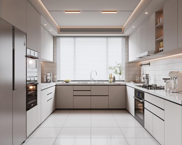 Home Hotel Cerâmica Melamina Shaker Armários de cozinha com Island Sink Countertop
