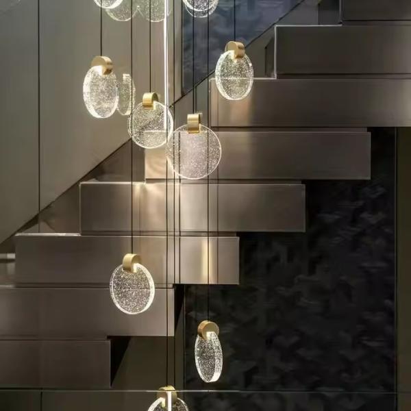 Chambre de séjour en cristal ronde contemporaine maison décorative Led Pendant Light Pour l'hôtel Escalier de salon