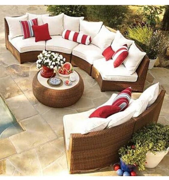 Popular Modern Garden Hotel Courtyard PE Rattan Curved Diâmetro 3M Sofa Set