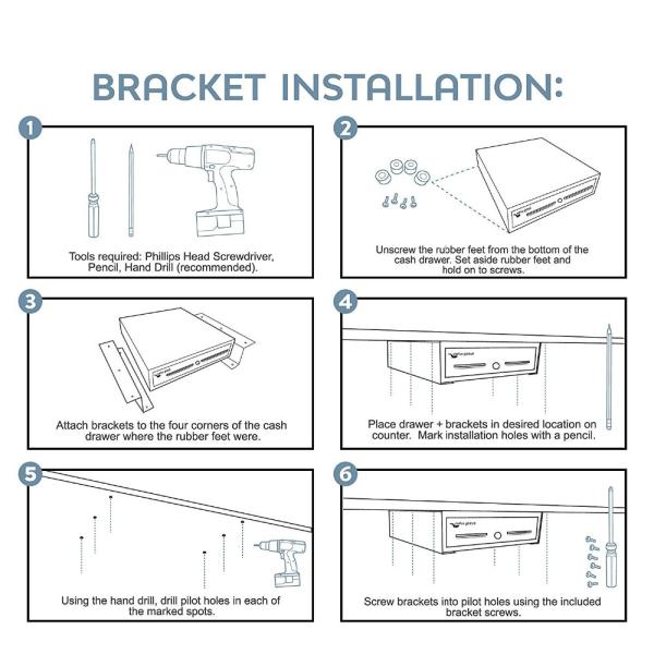 Under Counter Mounting Brackets for Cash Drawer Heavy Duty Steel Brackets for Installation of 16