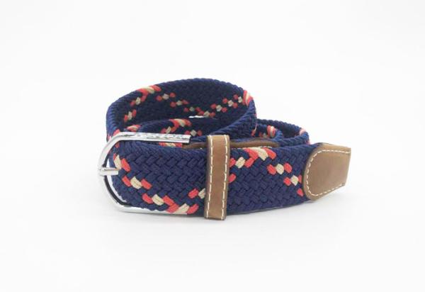 Dark Blue Mens Elastic Stretch Belts Braided 3.5cm Width With Nickel Buckle