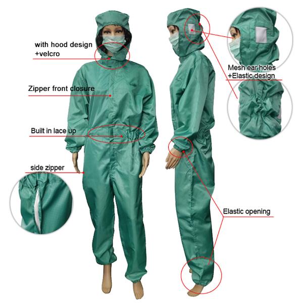 5mm Gird Washable ESD Anti-Static Bunny Suit For Cleanroom Workwear