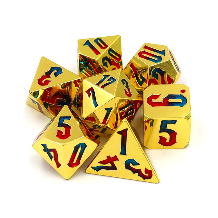 Customizable Zinc Alloy Electroplating Dice Set for DND Games with Polyhedral Design