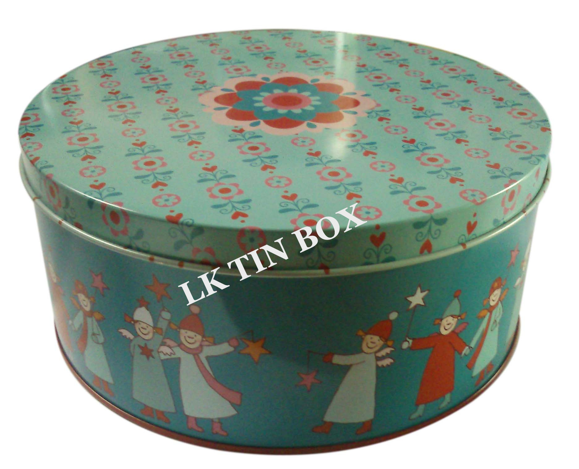 Blue Color Printed Big Metal Tin Box For Donuts And Cake Storage