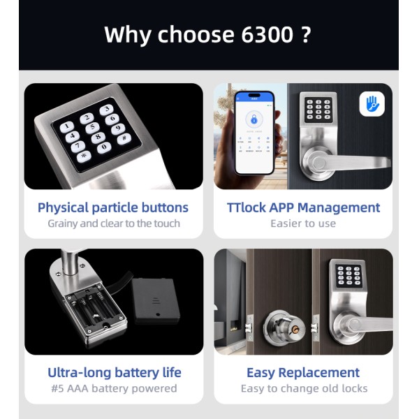 Wholesale Price High Quality Mobile TTLOCK Application Durable Granular Digital Button Swipe Card Password Door Lock
