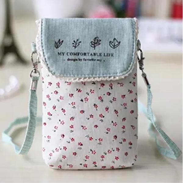 Custom cute fresh washable floral cotton mini crossbody cell phone purse bag for women