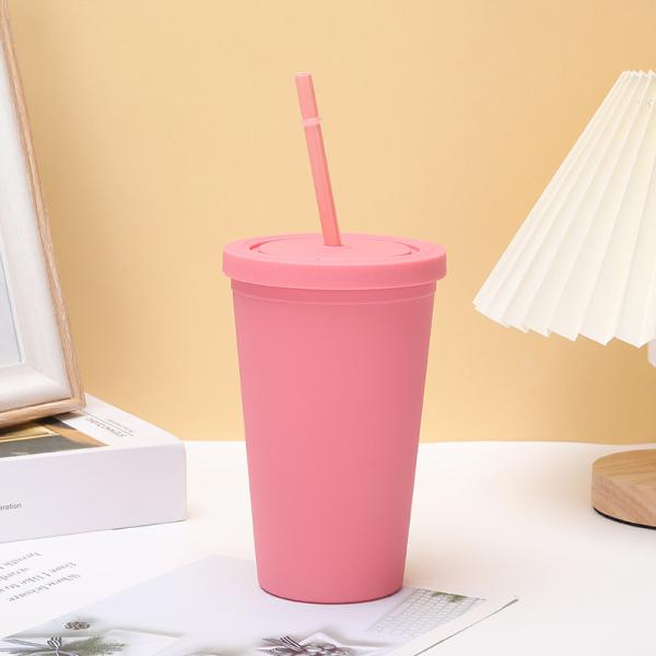 Fashion Candy Color 450ml Water Bottle Insulated Double Wall Plastic Water Bottle With Straw For Milk Lightweight Customized Color And Logo