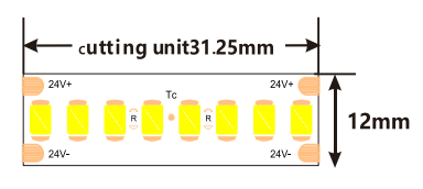 34W/M Сверхультраяркая светодиодная лента 12mm светодиодная лента 24V 140LM/W 256LED/M