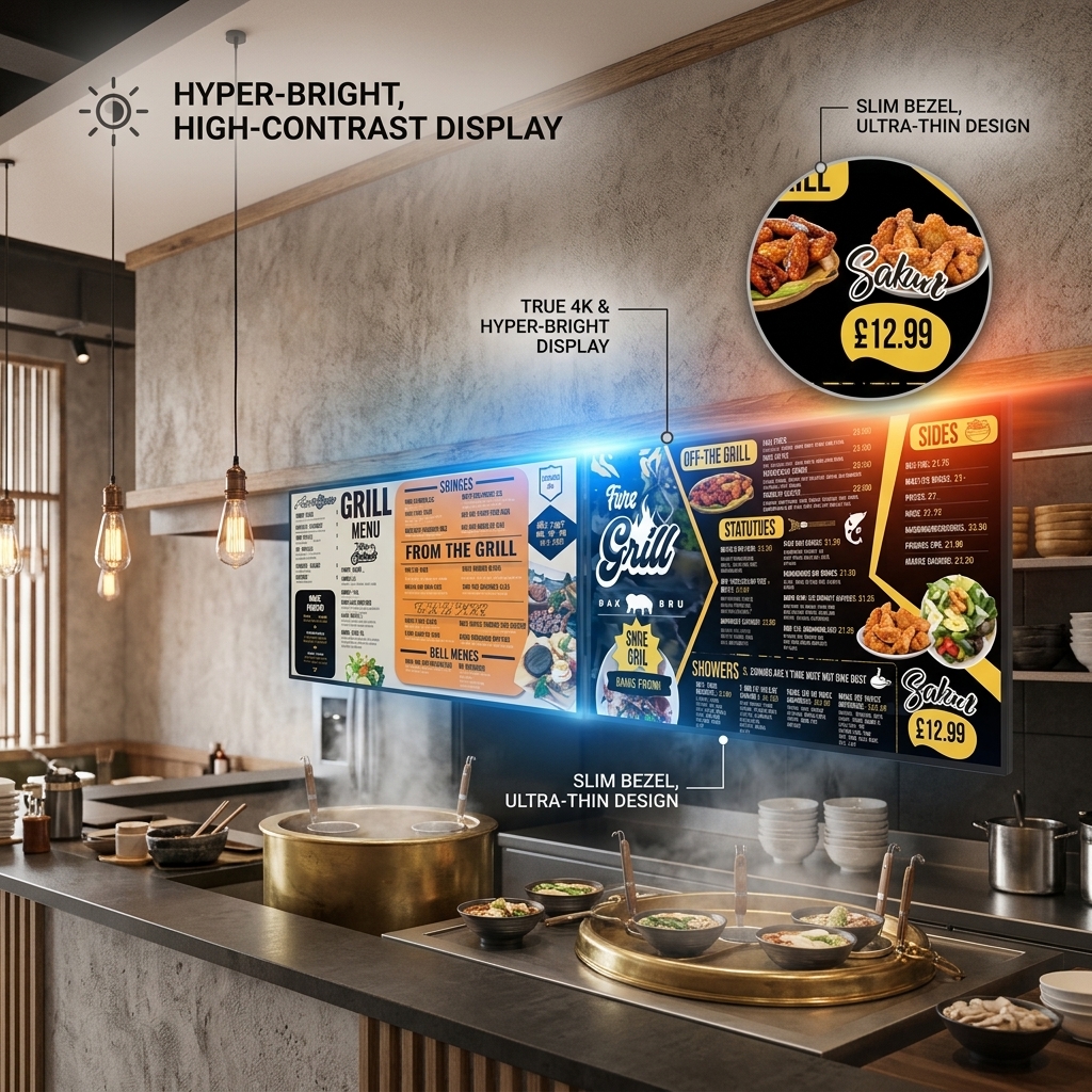 QM-4915GPW 49 Inch 4K Digital Menu Board Dynamic Price Update Display for QSR Restaurant Chains