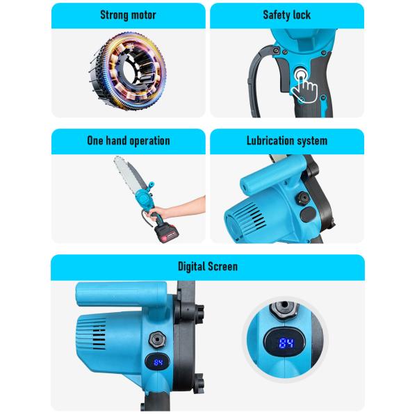 Синяя 21В ручная мини-цепная пила Электрическая литийная садовая цепная пила 21В батарея