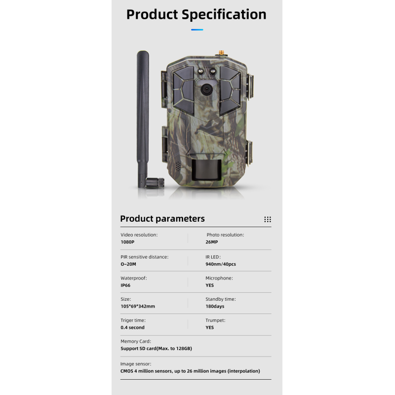 New 4G LTE IP66 Waterproof Cloud Storage Wireless Cellular Sim Card Outdoor Wildlife Hunting Trail Camera with Microphone