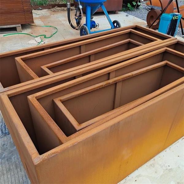 Grande potenciômetro de flor retangular de aço da caixa do plantador de Rusty Metal Garden Bed Corten