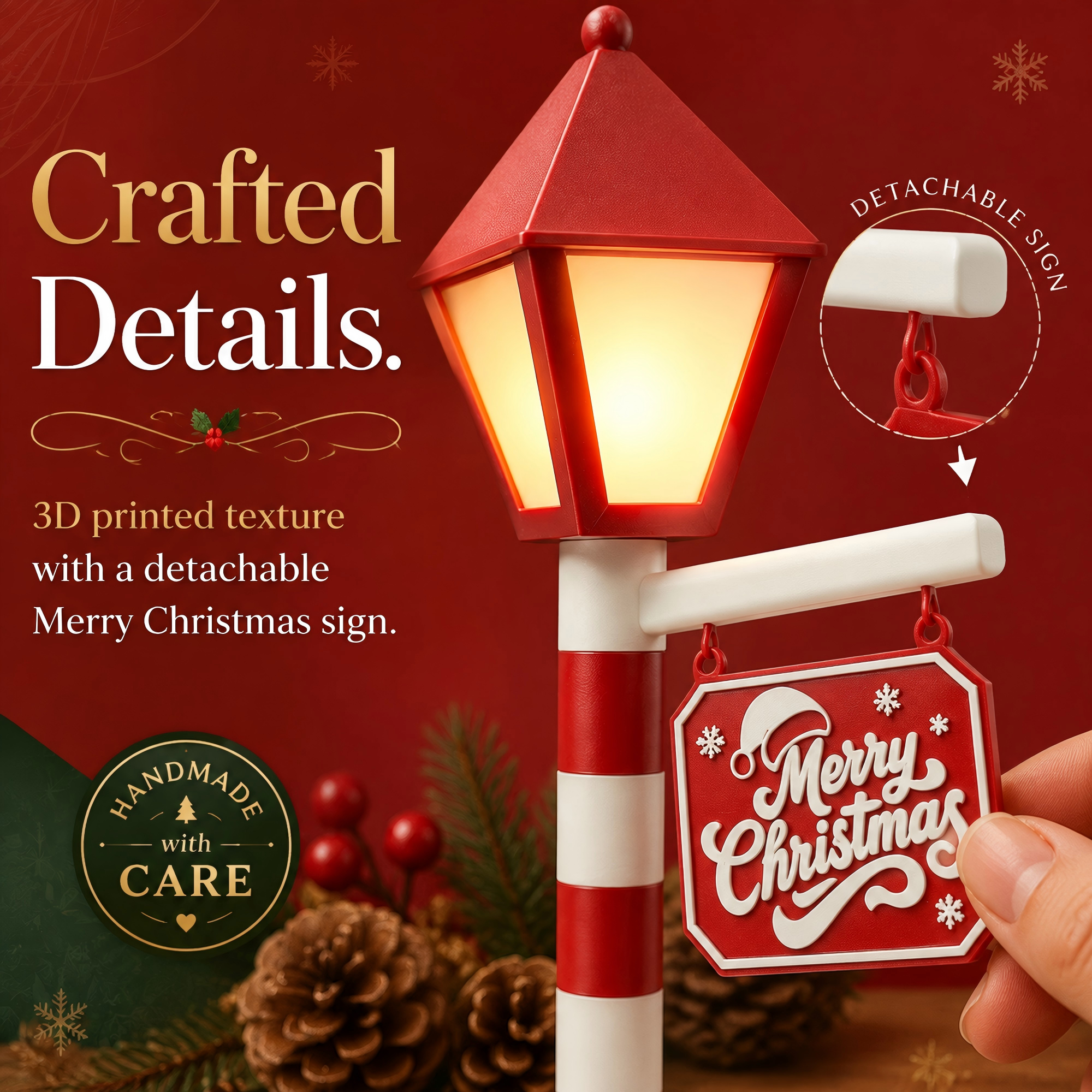 Full Color 3D Printed Lighting Fixtures Warm Light Hanging Desktop Festive Lamp