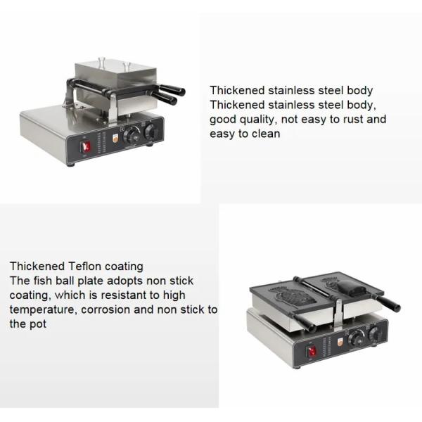 1400W Taiyaki Waffle Maker Electric Fish Shape Ice Cream Cone Making Machine