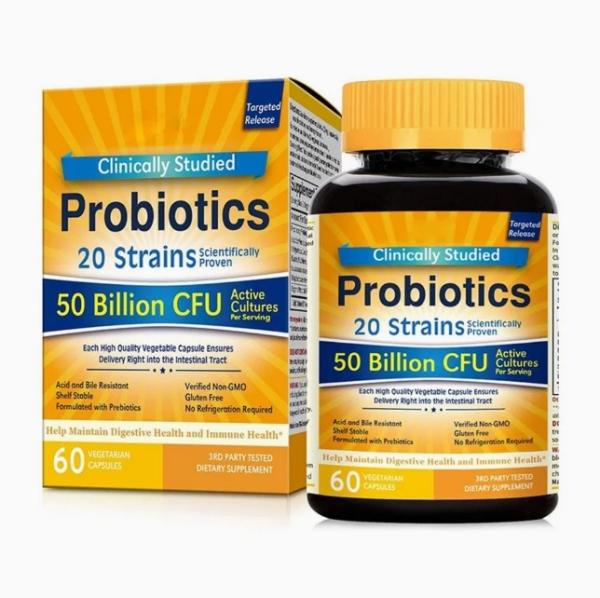 Probiotic Capsules Organic Vegan Immune Support Digestion & Gut Fiber Supplement