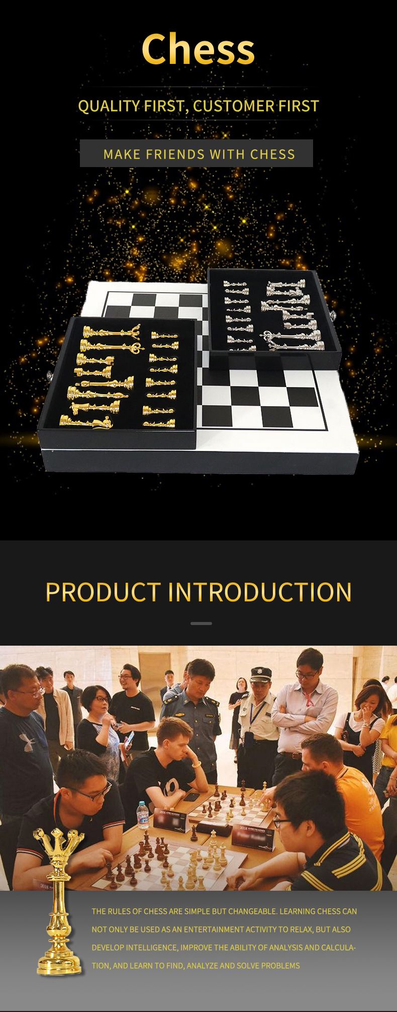 Portable Foldable Chess Set with Zinc Alloy Pieces and Wooden Chessboard for Outdoor Games