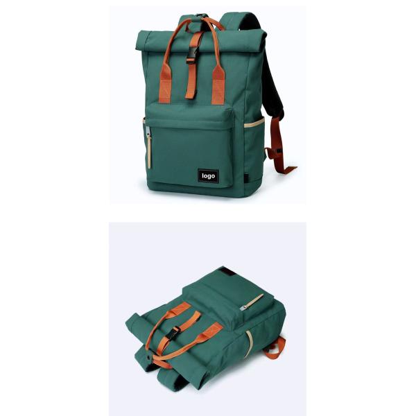 Green 42cm Travel Laptop Backpack Expandable Roll Top Backpack Oxford OEM