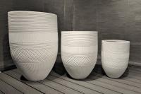 Hotselling White Textured Bands Round Fiber Clay Planter Deluxe Decoration Project