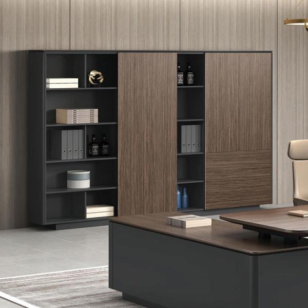 Dark 4 Tier Office Wooden Filing Cabinets Storage Cabinet With Shelves