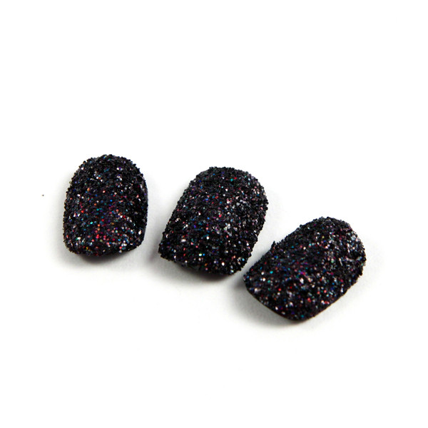 Pre Glued matte black fake nails for little girls , japanese fake nails