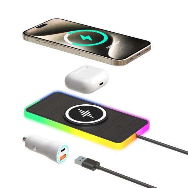 RGB Car Wireless Charging Pad For Apple IPhone/Watch 15W output Power Protection