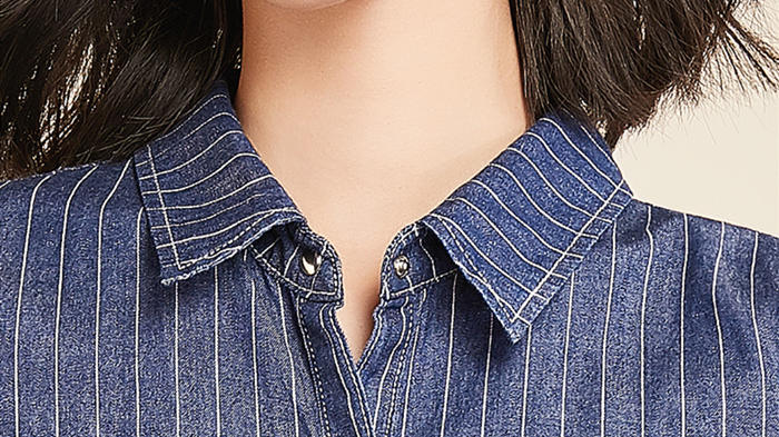 100% Cotton Belted Denim Dress Stripe Denim Button Through Long Skirt Indigo Color