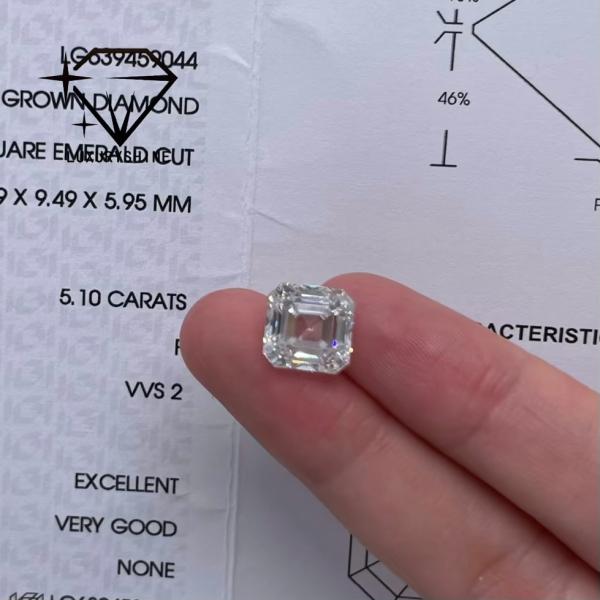 LuxuryShine VVS-VS 0.1-10CT Diamant de laboratoire taille Asscher D-F Couleur diamant blanc avec certificat IGI 3EX Cut Stones