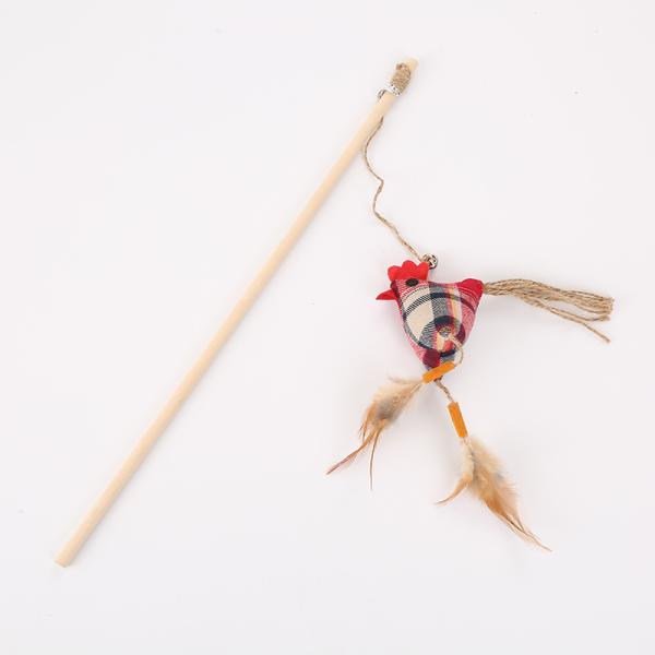 Ручка игрушки кота деревянного роскошного цыпленка форменная с пером взаимодействующим