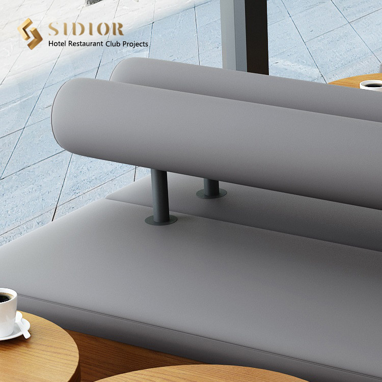 Restaurent Couch Sofa, Hotel Booth Sofa, Club Couch, PU Leather Upholstery, High Density Foam, Powder Coated Metal Base