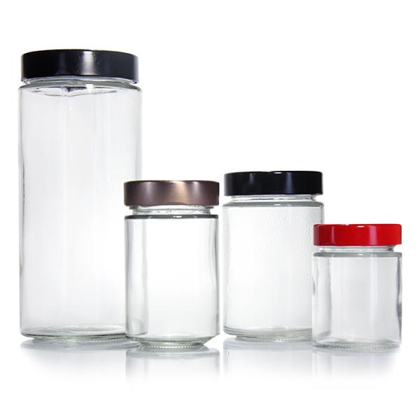 Resistência ao calor Redonda 45 ml 5Oz 6Oz 8Oz Jar de armazenamento de vidro hermético Armazenamento de alimentos com tampa de lata