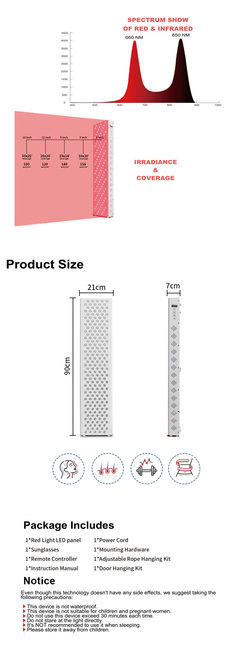 Панель терапии красным светом с подсветкой ближнего инфракрасного излучения 1000w 100V 660nm 850nm
