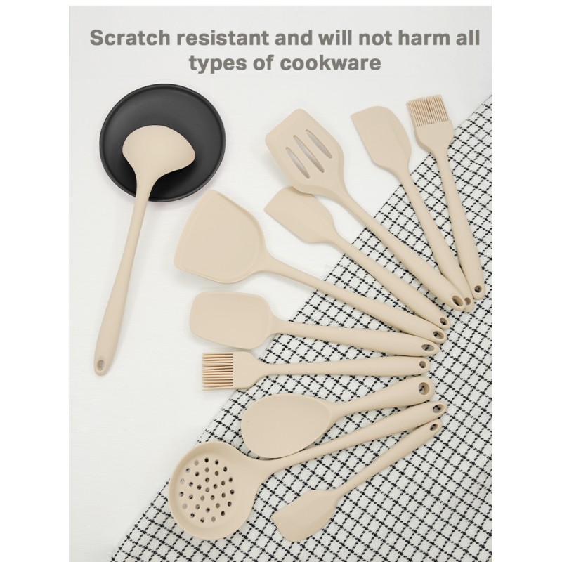 11-Piece Silicone Kitchen Utensil Set with Round Holder Multi-Functional Cooking Tools