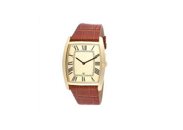 Square Quartz Stainless Steel Watch Japan Movement  With Calendar Genuine Leather