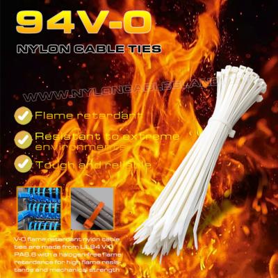 94V-0 Nylon 6.6 Cable Tie 150x3.6mm, Ø3~35mm Adjustable Flame Retardant Polyamide Zip Tie for Flame Resistant Applications