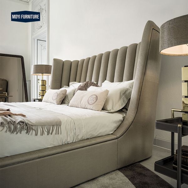 MOYI Italy Modern Style Microfiber Leather Bed Room king Size Furniture Big Velvet Head Boards Brown Diamond Double king Bed