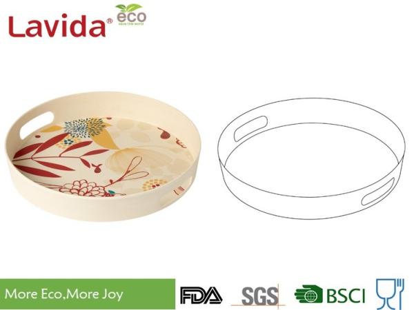 Food Grade Material Bamboo Fiber Round Pizza Trays BPA Free High Temperature Tolerance