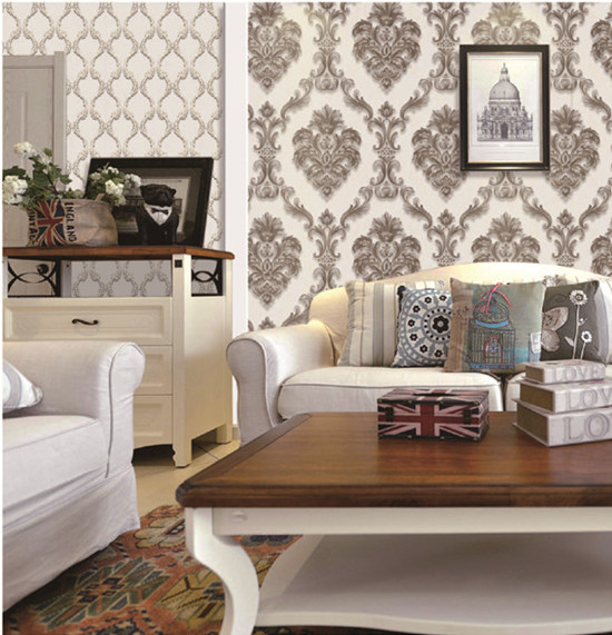 pvc vinyl project wallpaper new design classice damask washable hotel homedeco