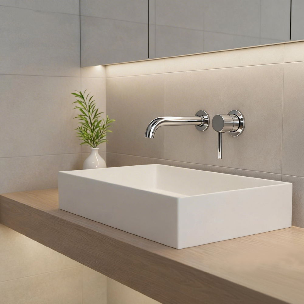 Wall-mounted Basin Faucet with Brass Body and 35mm Ceramic Cartridge Suitable for Washbasin Chrome Matte Black Gunmetal Grey Finishes