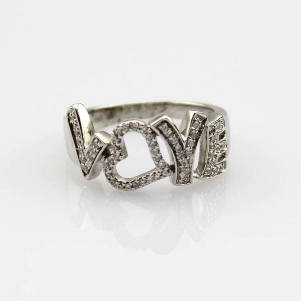 925 Silver Ring Pave Clear Rhinestone Love Ring(JR078)