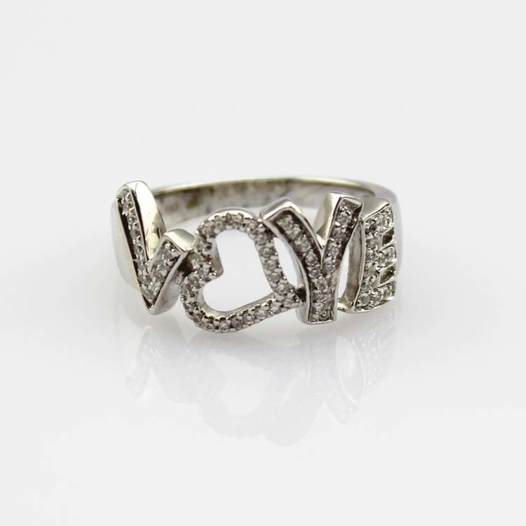 925 Silver Ring Pave Clear Rhinestone Love Ring(JR078)