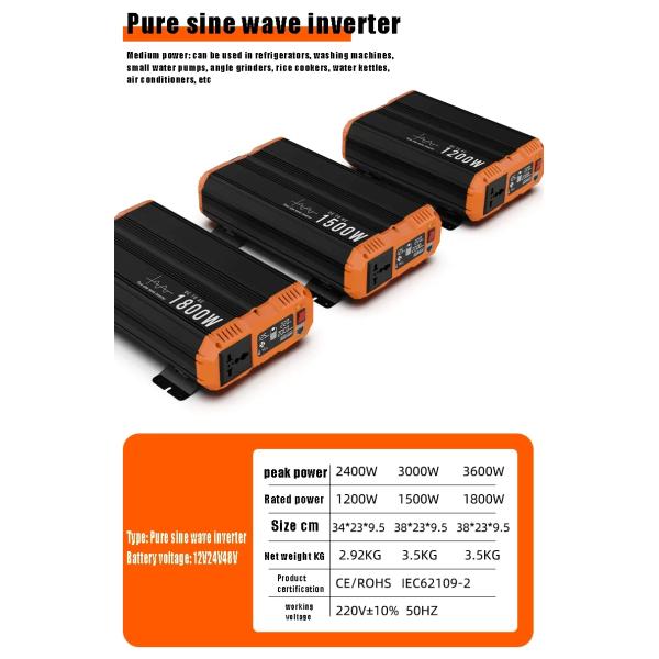 Inverters & Converters 1200W Power Inverter Pure Sine Wave With Lcd Display Price Pure Sine Wave Solar Power Inverter