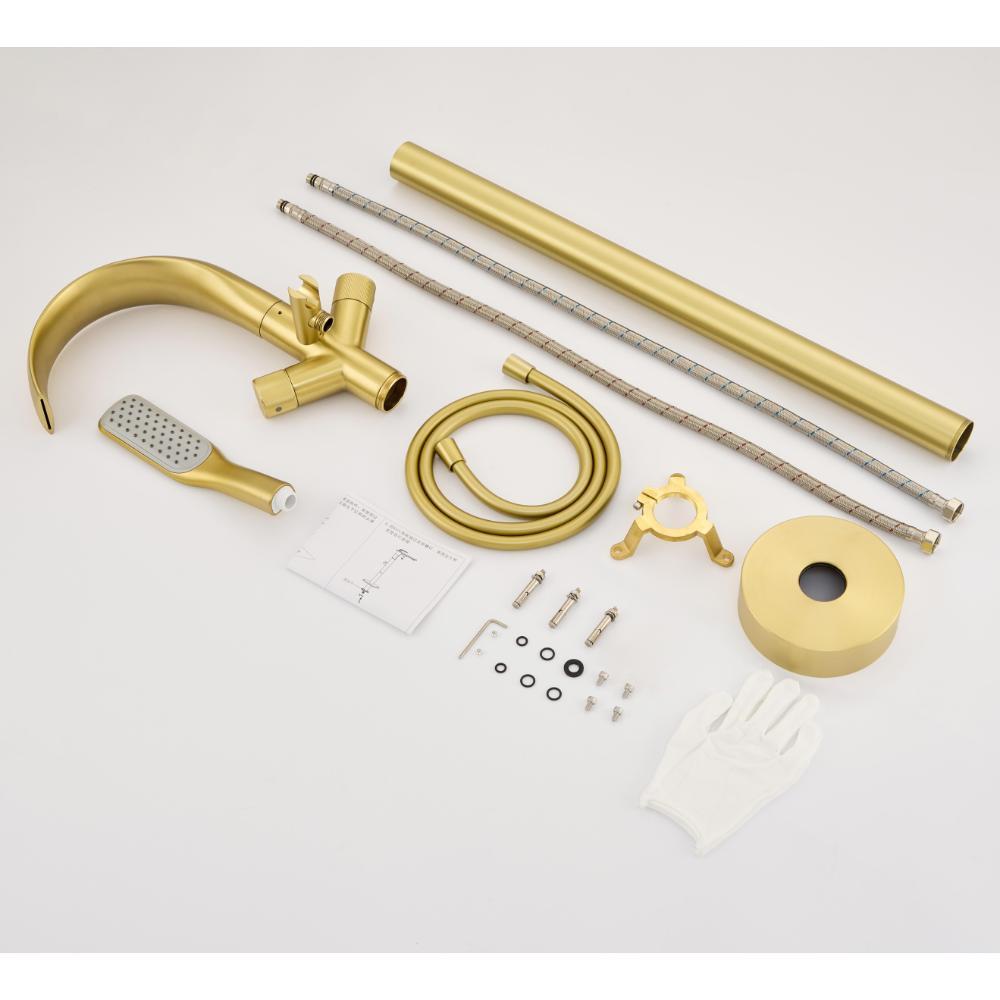 Modern Brushed Gold Freestanding Waterfall Bathtub Faucet with Handheld Shower bath sanitary ware