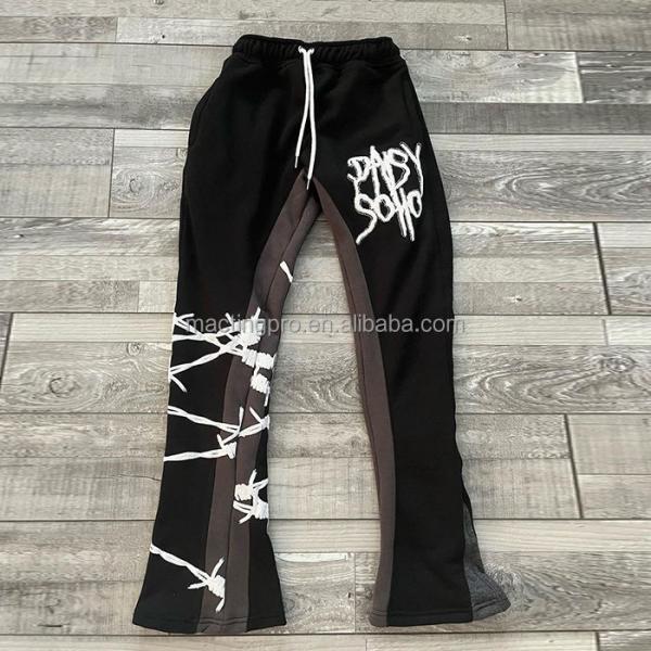 Men'S Black Flared Sweatpants Blank 3D Puff Print Casual Daily Life Acid Wash French Terry